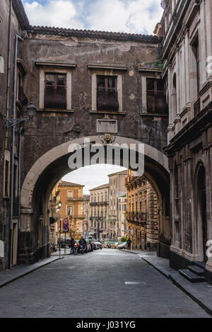 Arch of Saint Benedict (Arco di San Benedetto), part of Benedictine Abbey in Catania city on the east side of Sicily Island, Italy Stock Photo