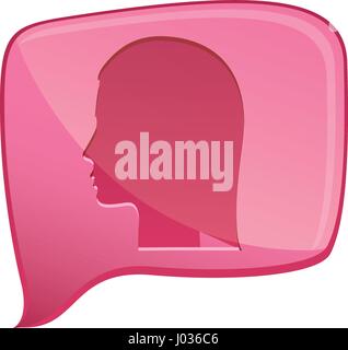 colorful relief rectangular speech with silhouette female head Stock Vector