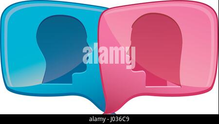 colorful relief rectangular speech with dialogue between man and woman Stock Vector