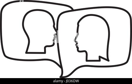 silhouette relief rectangular speech with dialogue between man and woman Stock Vector