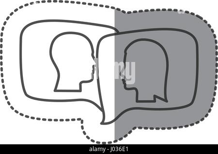 sticker silhouette relief rectangular speech with dialogue between man and woman Stock Vector