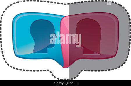 sticker colorful relief rectangular speech with dialogue between man and woman Stock Vector