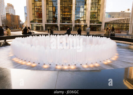 New York City, USA-April 2, 2017: View of Lincoln Center's Revson Fountain, probably the most recognizable destination for visitors and locals. Stock Photo