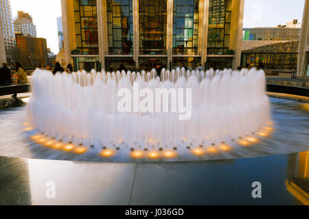 New York City, USA-April 2, 2017: View of Lincoln Center's Revson Fountain, probably the most recognizable destination for visitors and locals. Stock Photo