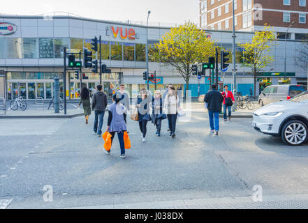 A pedestrian crossing across Uxbridge Road in Shepherds Bush, London. Stock Photo