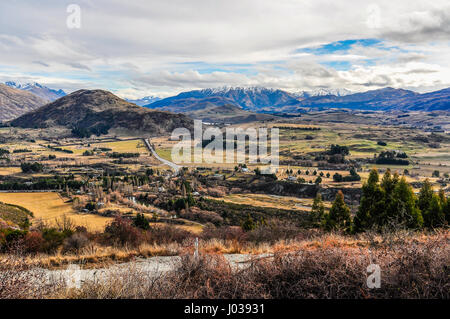 Views in the Crown Range Road near Queenstown in the Southern Lakes Region of New Zealand Stock Photo