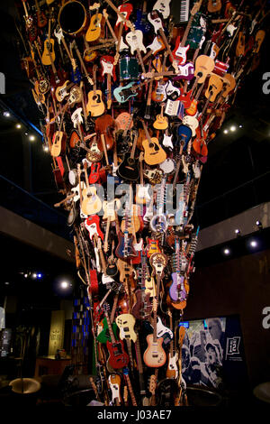 SEATTLE, WASHINGTON, USA - JAN 23rd, 2017: The Roots and Branches Sculpture at the EMP Museum is composed of nearly 700 instruments