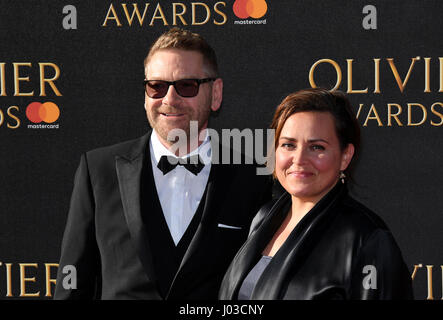 Kenneth Branagh and Lindsay Brunnock attending the Olivier Awards 2017, held at the Royal Albert Hall in London. Stock Photo