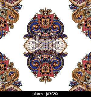 Seamless abstract geometric kaleidoscope paisley pattern. Traditional oriental ethnic ornament, on white background. Textile design. Stock Vector