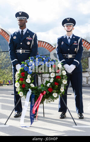 American Honor Guard at the ceremony for the fallen US fighter plane in World War II at the Andraz nad Polzelo, Slovenia on April 8, 2017. (Photo by: Rok Rakun/Pacific Press) Stock Photo