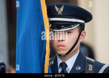 American Honor Guard at the ceremony for the fallen US fighter plane in World War II at the Andraz nad Polzelo, Slovenia on April 8, 2017. (Photo by: Rok Rakun/Pacific Press) Stock Photo