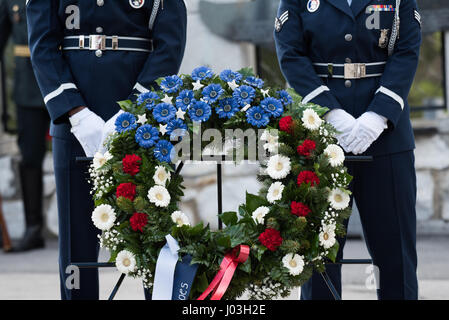 American Honor Guard at the ceremony for the fallen US fighter plane in World War II at the Andraz nad Polzelo, Slovenia on April 8, 2017. (Photo by: Rok Rakun/Pacific Press) Stock Photo