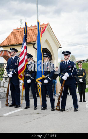 American Honor Guard at the ceremony for the fallen US fighter plane in World War II at the Andraz nad Polzelo, Slovenia on April 8, 2017. (Photo by: Rok Rakun/Pacific Press) Stock Photo