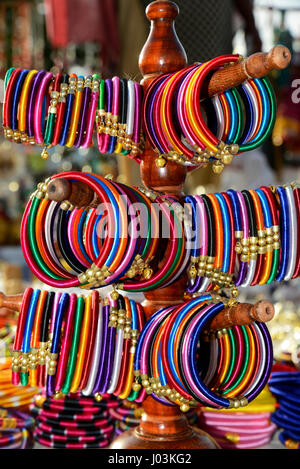 Bangles on sales at Indian Market Stock Photo