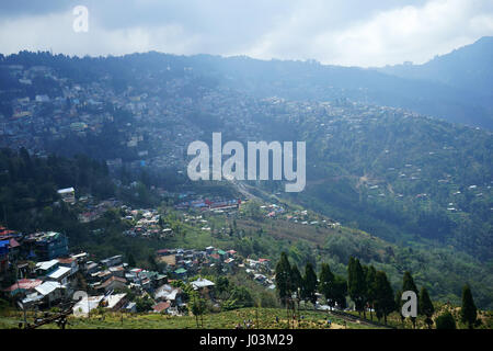 Town Darjeeling on hillside with tea plantations, West Bengal. India Stock Photo