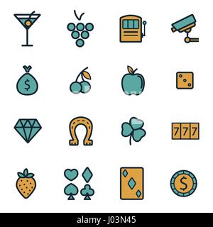 Vector flat casino icons set on white background Stock Vector