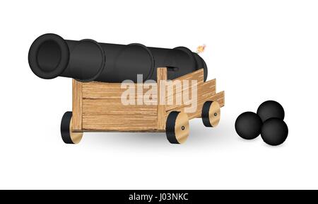 cannon with a cannonball on a white background Stock Vector