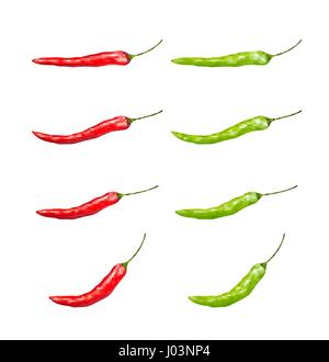 set of red and green chilli  on a white background Stock Vector