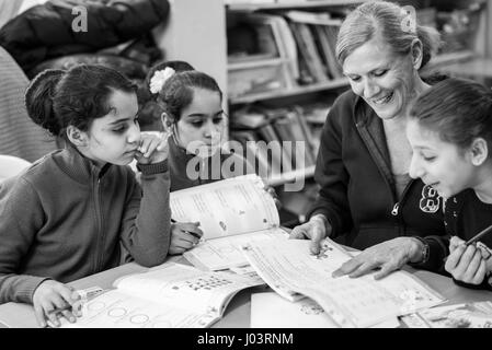 The Olive Tree School teaches Turkish to Syrian refugee children in Istanbul, Turkey. Stock Photo
