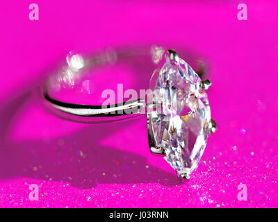 Diamond like marquis cut solitaire cubic zirconium ring jewelry Stock Photo