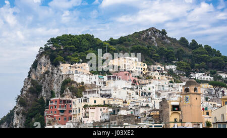 Panoramic view of buildings a on a rock on Capri Island, Italy Stock Photo