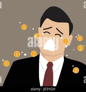 Businessman crying out in money tears. Business concept Stock Vector