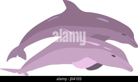 Vector image of dolphins jumping out of the water on a white background Stock Vector