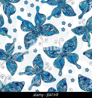 Seamless patterns with butterflies. Various butterflies and flowers on white background. Stock Vector