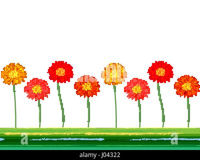 Horizontal seamless background with colorful gerbera flowers. Vector illustration. Stock Vector