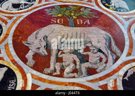 The Sienese She Wolf on the marble floor of the Duomo in Siena, Italy Stock Photo