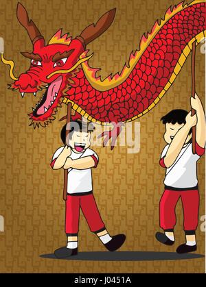 Chinese New Year concept, Dragon Dance Vector Stock Vector