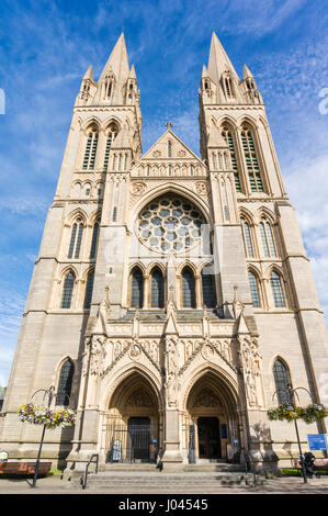 truro cornwall truro cathedral with three spires high cross city of truro cornwall west country england uk gb europe Stock Photo