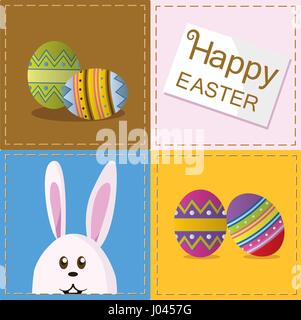 Vector of easter eggs and bunny easter rabbit in Happy Easter frame Stock Vector