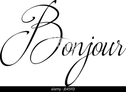 Bonjour text sign illustration on a white background Stock Vector