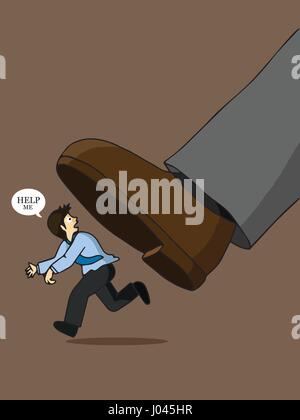 Businessman runs from boss's big foot Stock Vector