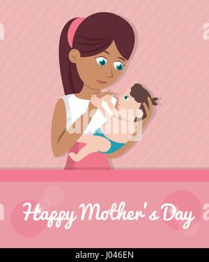 happy mothers day card - mom carries baby Stock Vector