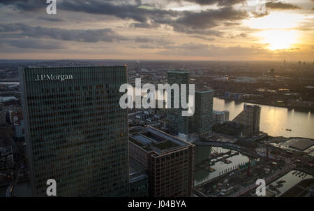 London, England - 27 February 2015: The headquarters of JPMorgan Europe, a branch of JP Morgan Chase Co., at 25 Bank Street, part of the Canary Wharf  Stock Photo