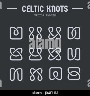 Celtic knots inspired vector logos collection. Irish pattern, ornament, simple elements on dark background Stock Vector