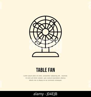 Household supply line logo. Flat sign of table fan. Logotype for house appliances store, ventilation shop Stock Vector