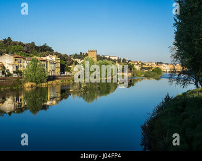 Porta san Niccolo tower gate on banks of River Arno which formed part of the 14th century defensive wall around the medieval city of Florence, Tuscany Stock Photo