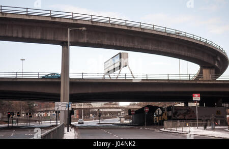 Glasgow, Scotland, UK - January 9, 2011: Concrete flyovers at the intersection of the M8 motorway and the Clydeside Expressway at Anderston in central Stock Photo