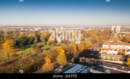 London, England, UK - November 11, 2012: Trees display autumn colours in the Lambeth Cemetery on Blackshaw Road in Tooting. Stock Photo