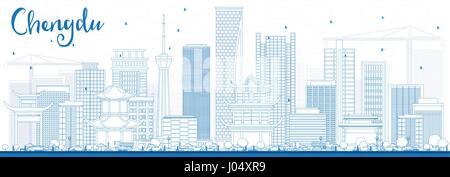 Outline Chengdu Skyline with Blue Buildings. Vector Illustration. Business Travel and Tourism Concept with Modern Architecture. Stock Vector