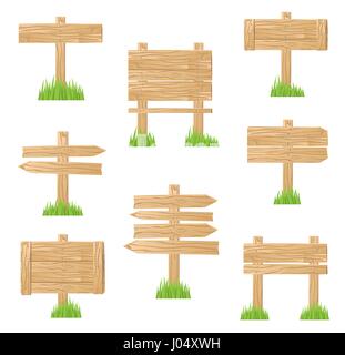Wooden Sign Standing in Green Grass. Vector Illustration. Stock Vector