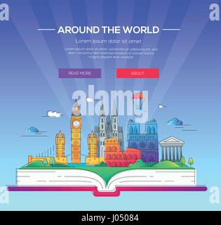 Around the world - vector line travel illustration Stock Vector