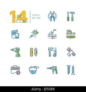 Tools - colored modern single line icons set Stock Vector