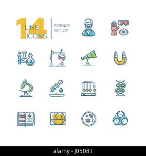 Science - colored modern single line icons set Stock Vector
