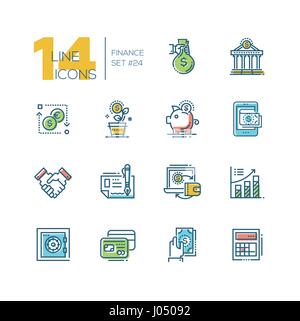 Finance - colored modern single line icons set Stock Vector