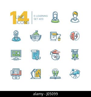 eLearning- colored modern single line icons set Stock Vector