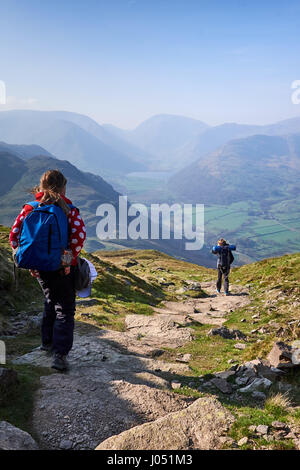 Descending Place fell above Ullswater in the Lake District, Cumbria. UK. Stock Photo